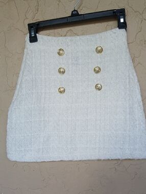 SHEIN Cream Bouclé Mini Skirt with Gold Buttons